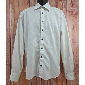 Stone Rose Mens White Textured Cotton Dress Shirt Large